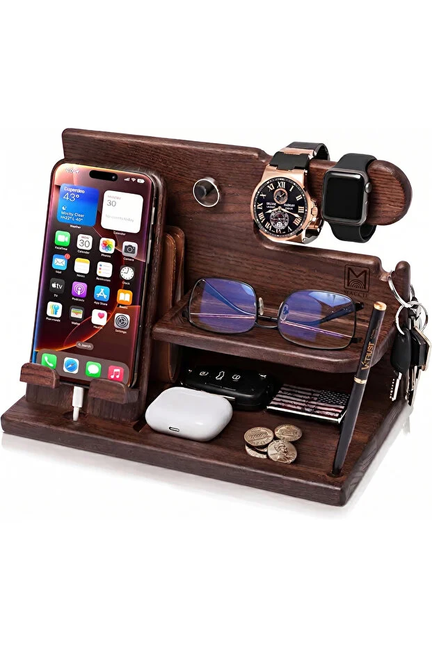 Masif Maun Ahşap Masaüstü Düzenleyici | Erkek Telefon Stand Organizatörü | Erkekler İçin Hediye | Doğum Günü Masif Maun Ahşap Masaüstü Düzenleyici | Erkek Telefon Stand Organizatörü | Erkekler İçin Hediye | Doğum Günü